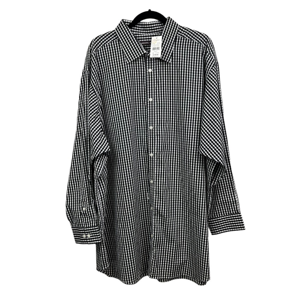 Michael Kor Shirt Checkered Button Up Long Sleeves Black White Men Big 34/35 19*